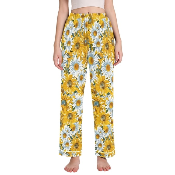 Dailycode Women's Pajama Pants Wide Leg Lounge Pj Bottoms With Pockets Sunflowers and Chrysanthemum