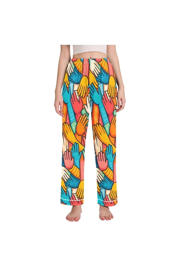 Women's Pajama Pants Wide Leg Lounge Pj Bottoms With Pockets Various Colorful Hand