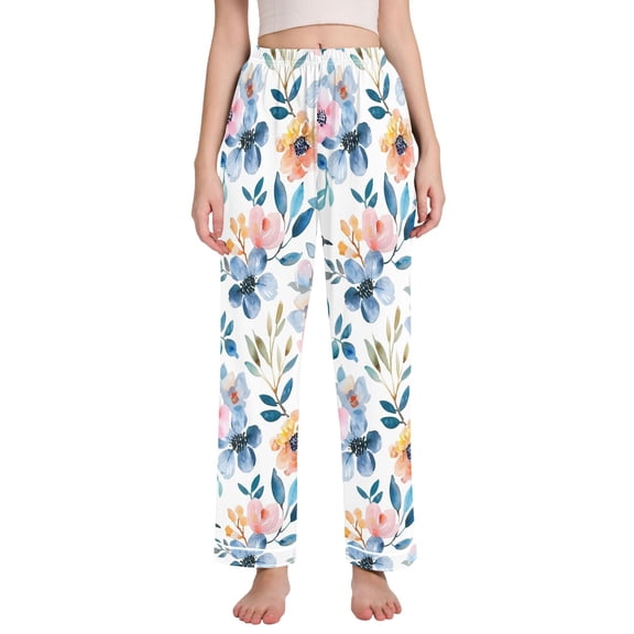 Dailycode Women's Pajama Pants Wide Leg Lounge Pj Bottoms With Pockets Vivid Flowers and Leaves