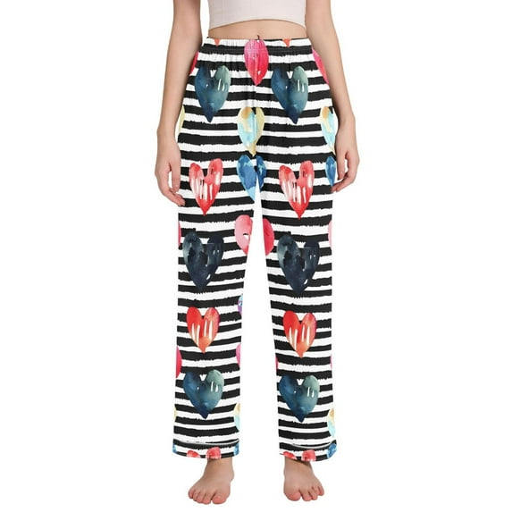 Dailycode Women's Pajama Pants Wide Leg Lounge Pj Bottoms With Pockets Watercolor Heart
