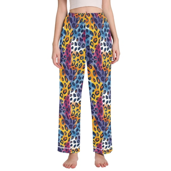 Dailycode Women's Pajama Pants Wide Leg Lounge Pj Bottoms With Pockets Watercolor Leopard Skin