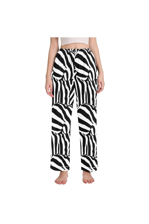 Women's Pajama Pants Wide Leg Lounge Pj Bottoms With Pockets Zebra Stripe