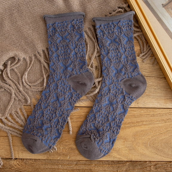 Dailypoc Ankle Socks for Women Crew Socks for Women Women Vintage Striped Wool Socks, Fall Winter Warm Hiking Crew Knit Soft Socks 1 Pair,Grey,One Size