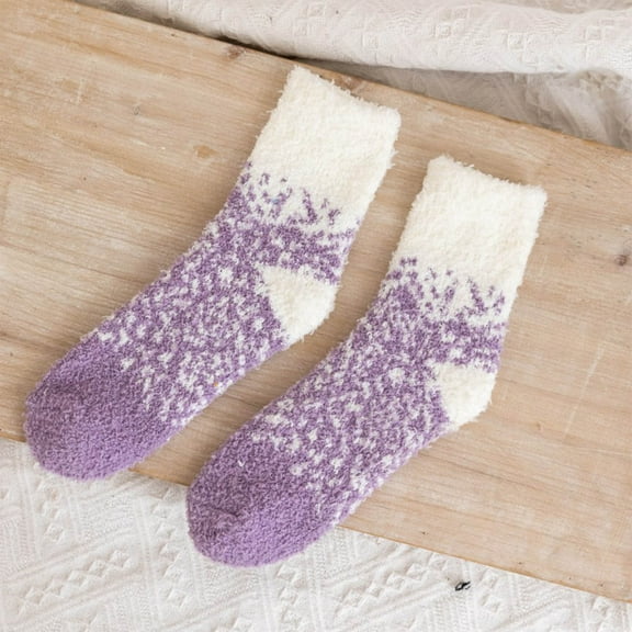 Dailypoc Ankle Socks for Women Crew Socks for Women Womens Fuzzy Socks Microfiber Soft Cozy Warm Slipper Sleeping Winter Sock Cabin Plush Stocking Stuffers,Purple,One Size