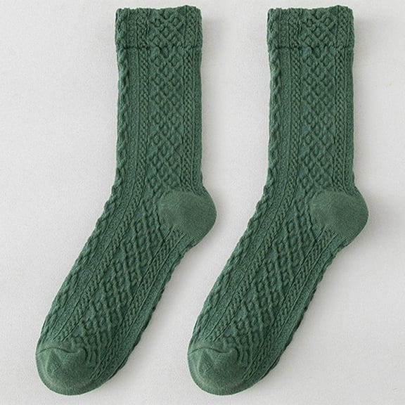 Dailypoc Ankle Socks for Women Wool Socks for Women - Womens Wool Socks Comfortable and Warm, Classic Thick Knit Soft Vintage Casual Crew Sock,Green,One Size