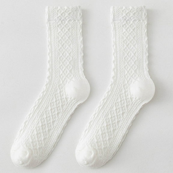 Dailypoc Ankle Socks for Women Wool Socks for Women - Womens Wool Socks Comfortable and Warm, Classic Thick Knit Soft Vintage Casual Crew Sock,White,One Size