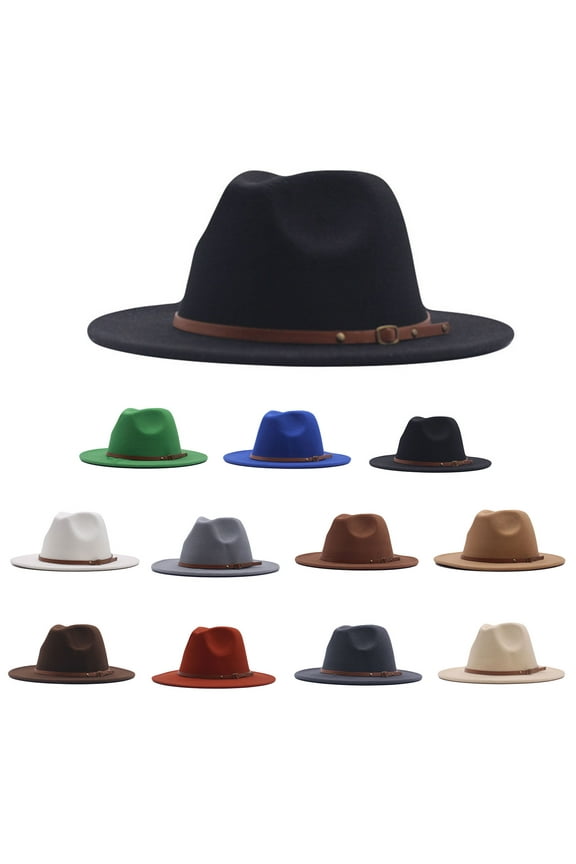 Bestseller Women’s Classic Wide Floppy Hat - Panama Fedora with Belt Buckle, Wool Material, Elegant Wide Brim, Ideal for Autumn/Winter,Brown,One Size