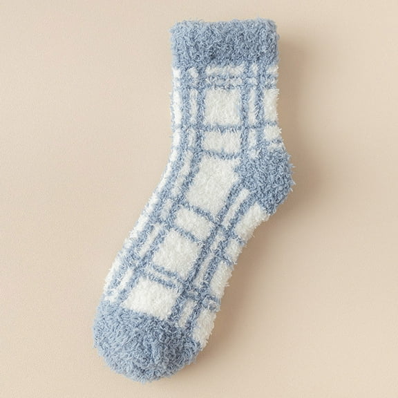 Dailypoc Crew Socks for Women Womens Slipper Socks Fuzzy Fluffy Cabin Cozy Winter Thick Warm Comfy Fleece Soft Grips Socks,Blue,One Size