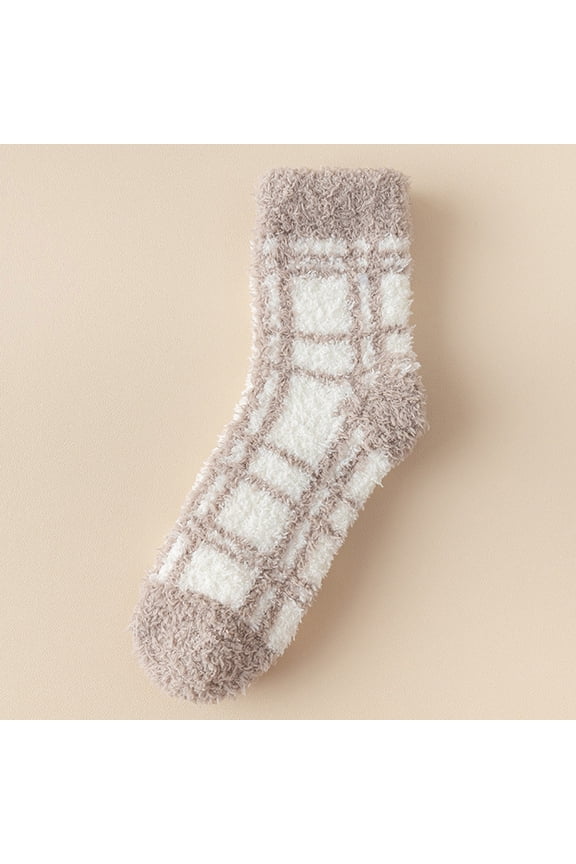 Crew Socks for Women Womens Slipper Socks Fuzzy Fluffy Cabin Cozy Winter Thick Warm Comfy Fleece Soft Grips Socks,Brown,One Size