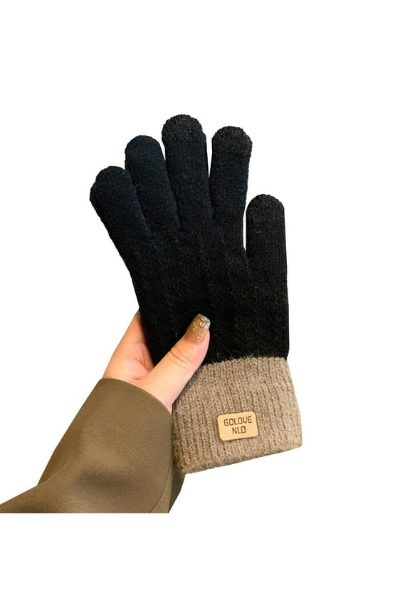 Gloves Winter Womens Classic Ribbed Knit Gloves - Stretchy Comfort, Soft Yarn, Timeless Design, Essential Winter Wear,Black,One Size