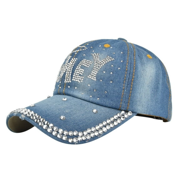 Dailypoc Hats For Women Vintage Washed Denim Baseball Cap - Retro Styling with Distressed Detail for Casual Wear,Sky Blue,One Size