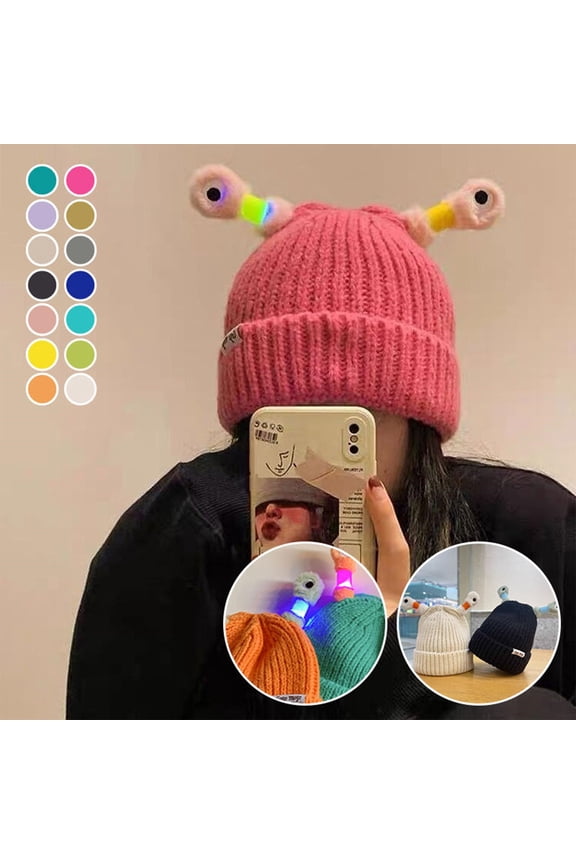 Kids Frog Knit Hat, Stretchy Animal Beanie with Big Eyes, Handmade Cute Gift Black L4