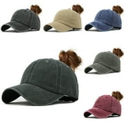 Dailypoc Ponytail Messy Buns Baseball Cap - Unisex Plain Baseball Visor Hat, No Head Pressure for Ponytails, Breathable & Adjustable, Perfect for Outdoor Activities & Daily Wear,Blue,One Size