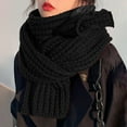 thumbnail image 1 of Dailypoc Scarf For Women Women's Solid Color Knitted Wool Scarf - Warm, Soft & Classic for Cold Weather,Black,One Size, 1 of 5