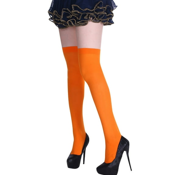 Dailypoc Thigh High Stockings Women's Festive Knit Knee Socks - Solid Color Holiday Design with Comfortable Stretch Fit for Seasonal Cheer,Orange,One Size