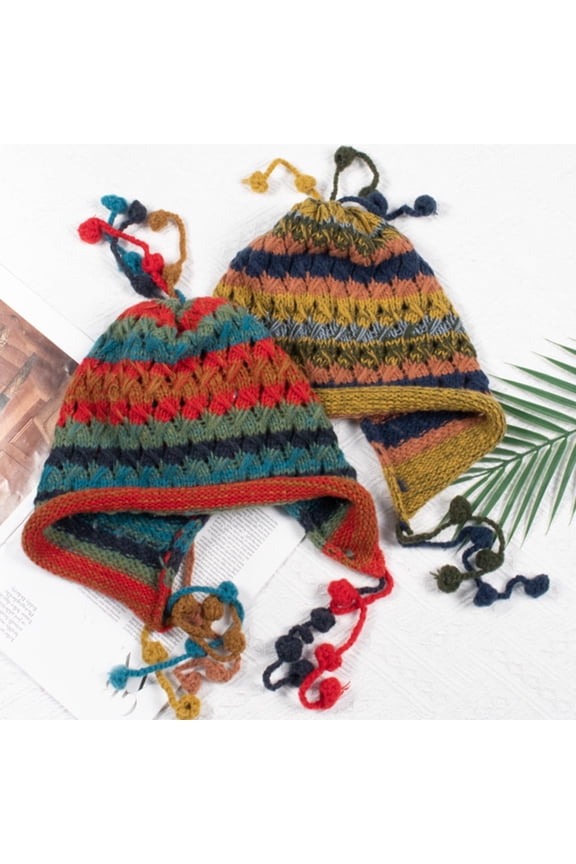 Winter Knitted Cap - Plush Decor Yellow Hat with Elastic Fit, Thick Hollow-Out Design, Soft Warm & Ear-Protective, Perfect for Cold Seasons,Green,One Size