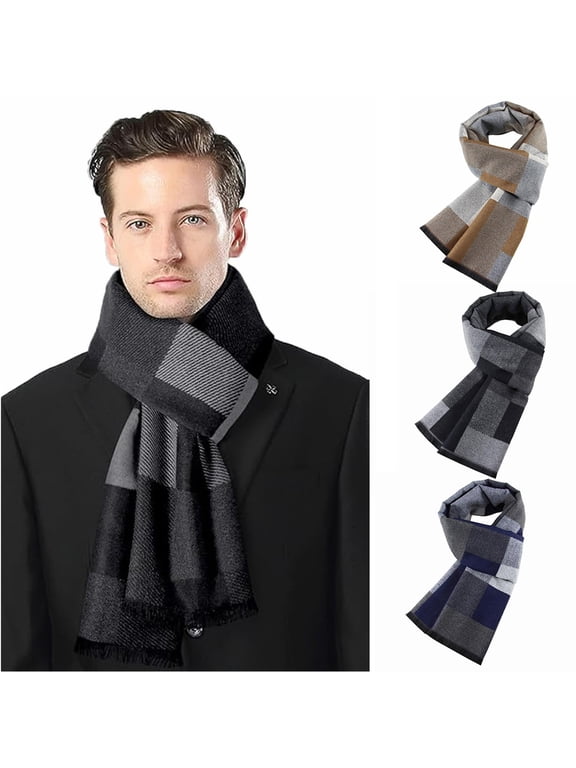 Winter Scarf for Men Cold Weather Men's Winter Warm Thick Windproof Classic Modern Imitation Scarf (180X30cm) - Skin-Friendly Material for Daily Wear & Casual Looks,Black,One Size
