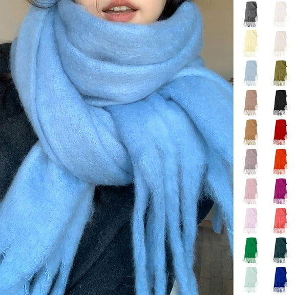 Dailypoc Winter Scarf for Women Cold Weather Women's Autumn Winter Solid Color Lazy Style Soft Big Pull Hair Warm Knitted Scarf - Skin-Friendly & Windproof for Cold Days,Silver,One Size