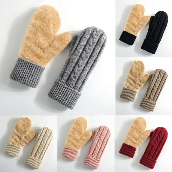 Dailypoc Women's Thermal Mittens, Fleece Lined Water Resistant Winter Gloves for Skiing Outdoor Beige Universal Fit