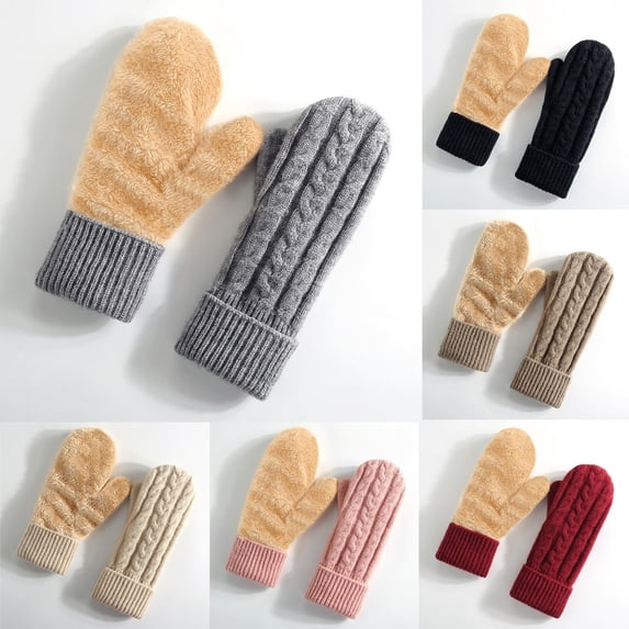 Dailypoc Women's Thermal Mittens, Fleece Lined Winter Gloves for Skiing, Snow Play, Outdoor Activities with Kids Black Universal Fit