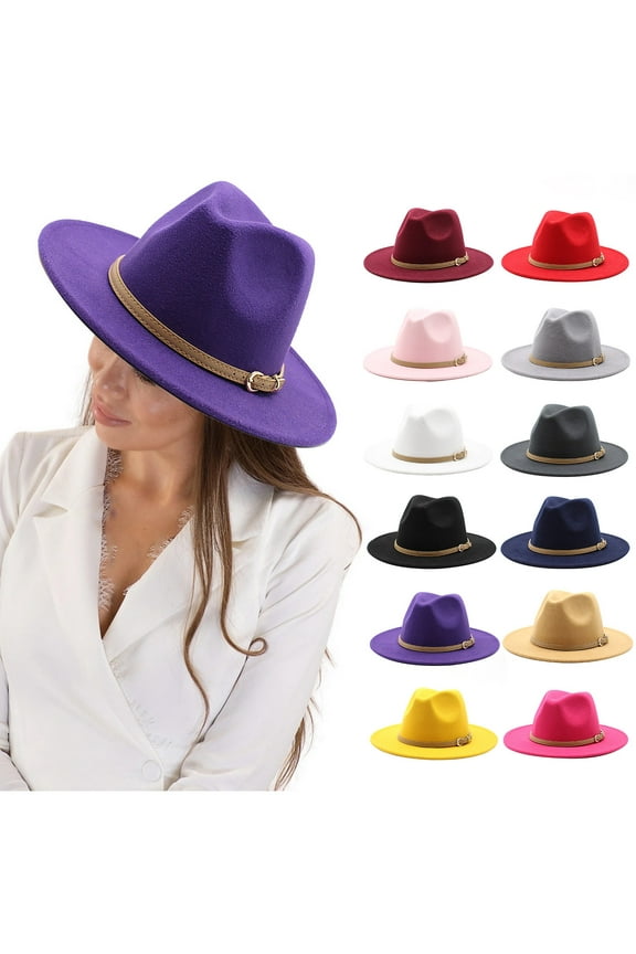 Women’s Western Panama Hat - Classic Retro Wide Brim with Roll-Up Buckle Belt, Stylish Cowgirl Look, Adjustable Fit, Ideal for Outdoor Events & Casual Outfits,Purple,M