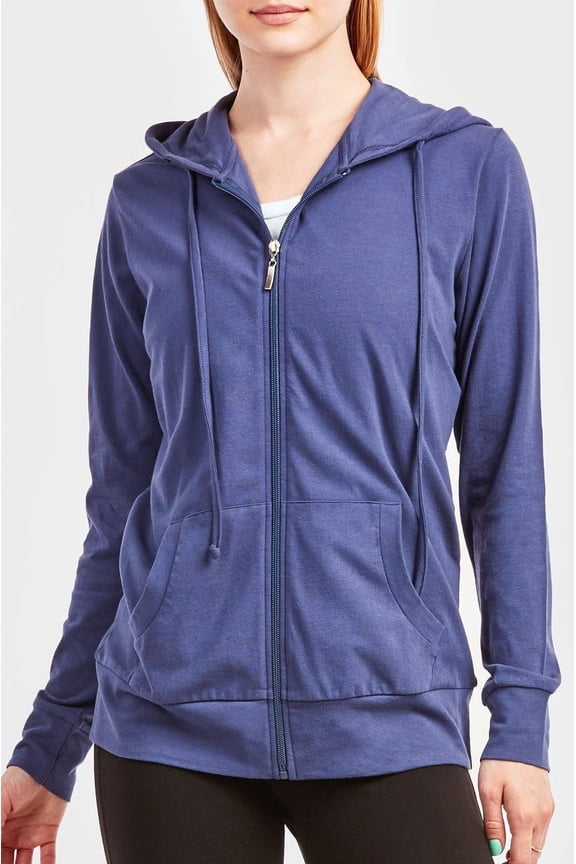 Womens Long Sleeve Thin Cotton Full Zip Up Hoodie Jacket Denim, Xlarge