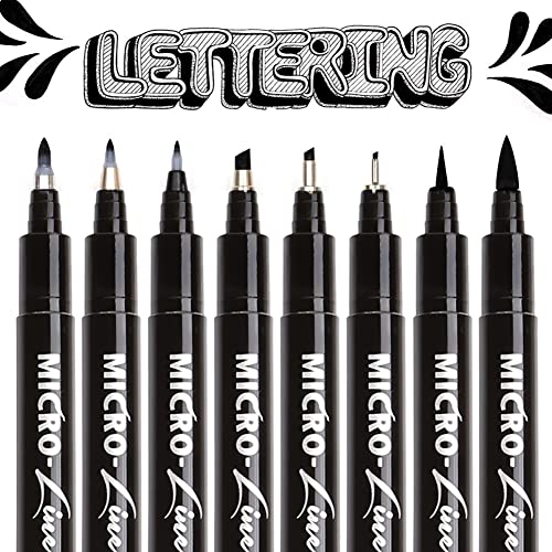 Dainayw Hand Lettering Pens, Calligraphy Brush Pen, 8 Size Black