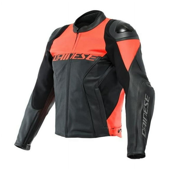 Dainese Racing 4 Mens Perforated Leather Motorcycle Jacket Black/Fluo Red 50 EUR