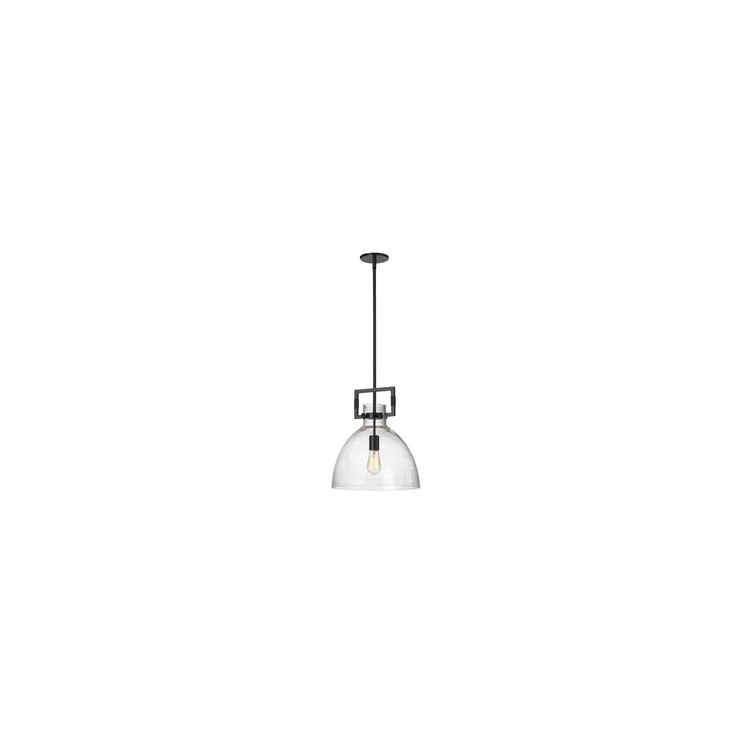 Matte Black Glass Dome Pendant Light with Aged Brass Finish
