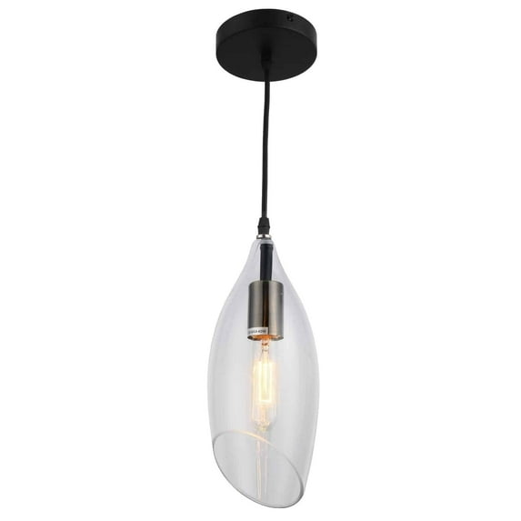 Dainolite 1 Light Incandescent Pendant, Black Finish w/Clear Glass