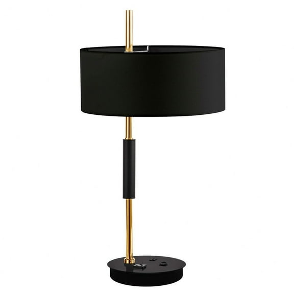 Dainolite 1 Light Incandescent Table Lamp, Matte Black & Aged Brass w/ BK Shade