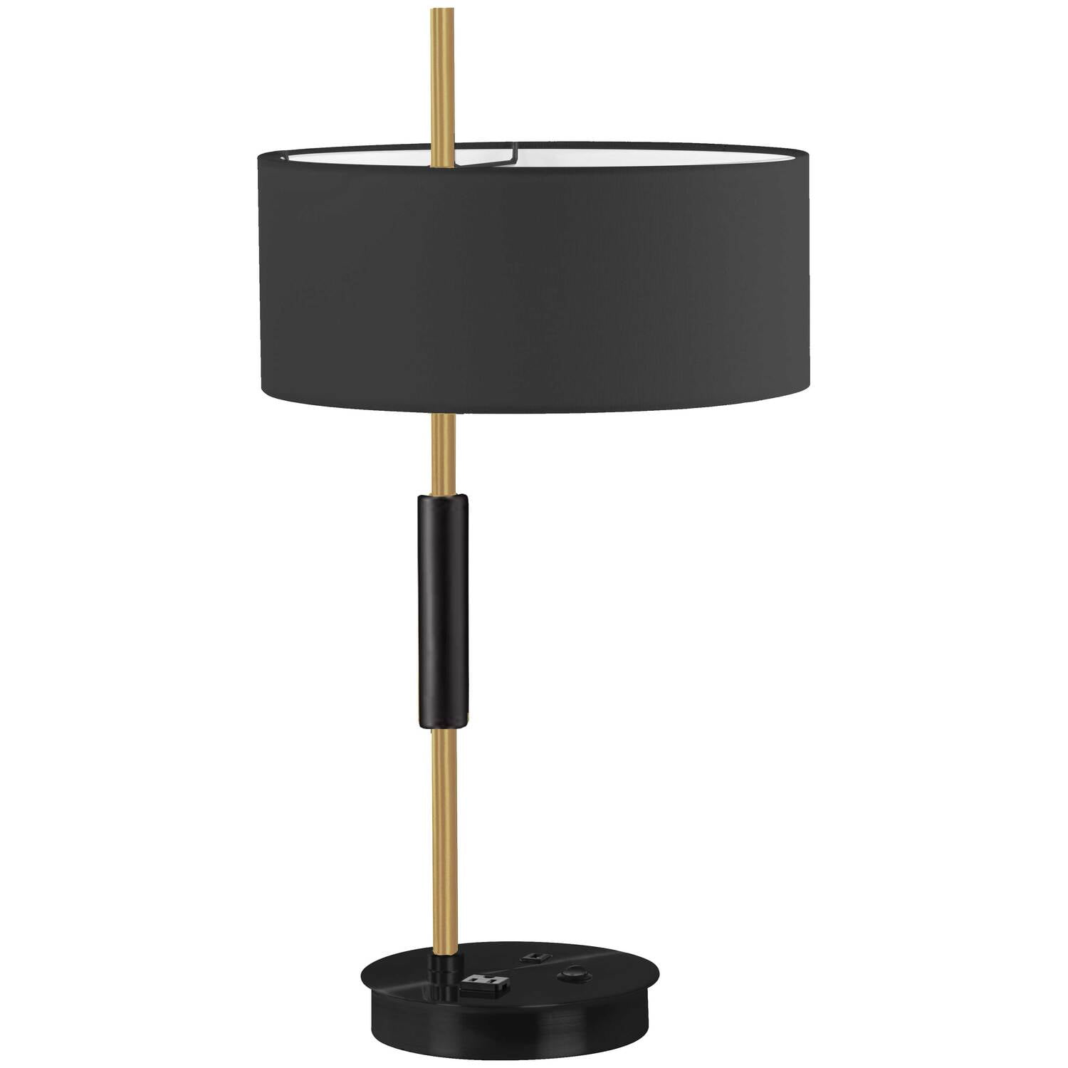 Adjustable Matte Black and Aged Brass Table Lamp with Black Shade