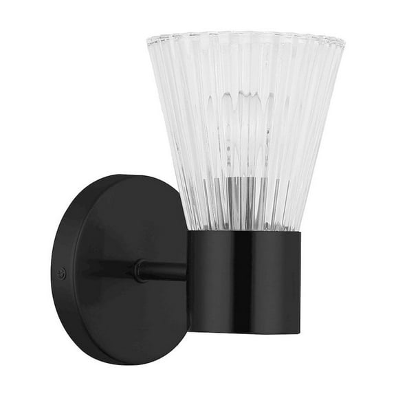 Dainolite 1 Light Incandecent Wall Satin Chrome Matte Black with Clear Ribbed Glass