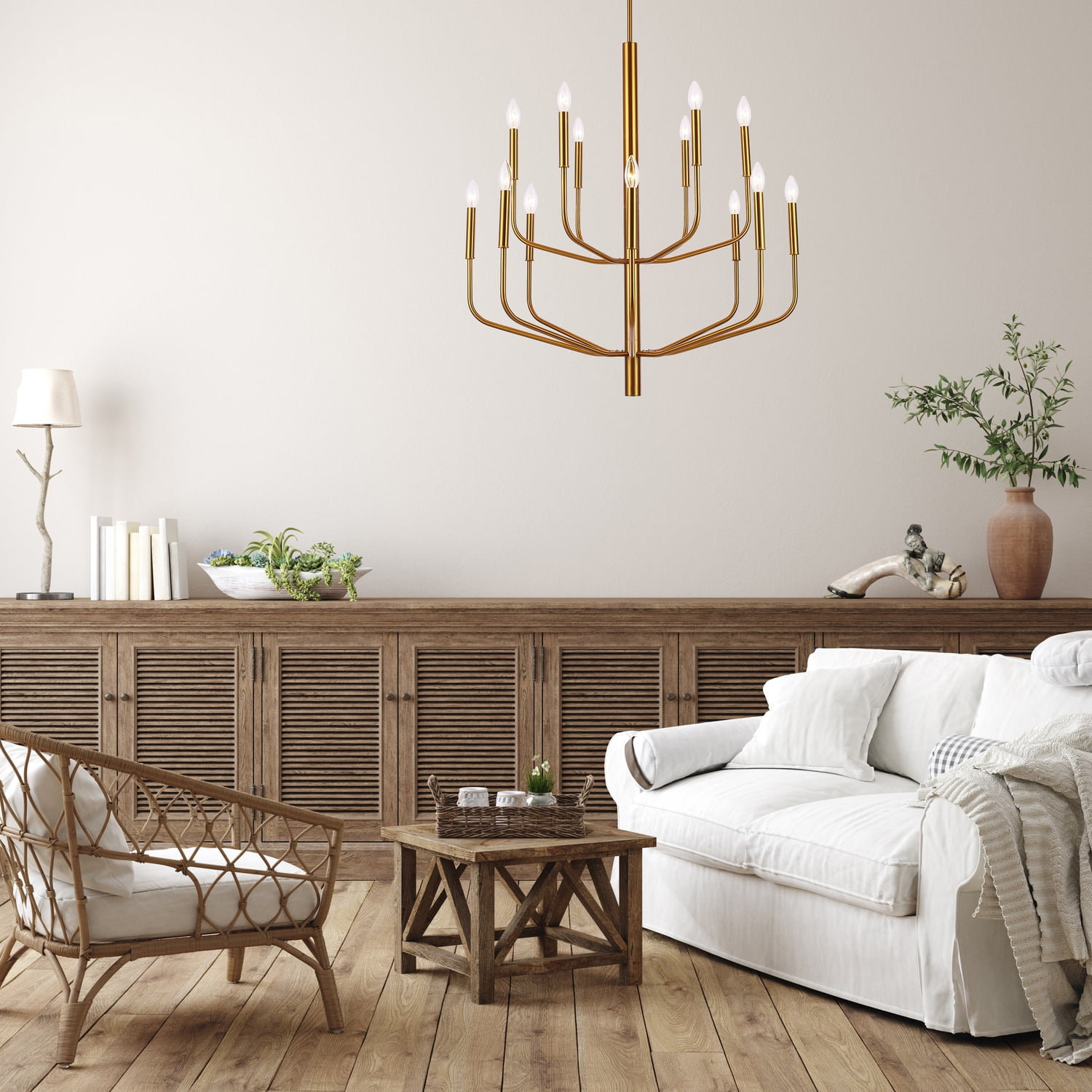 Aged Brass 14-Light Modern Candle Style Chandelier