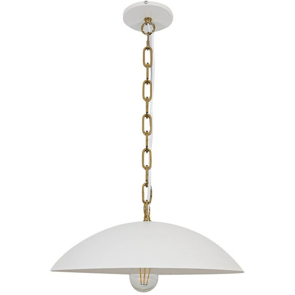 Dainolite 1 Light Pendant in Matte White w/ Aged Brass Chain