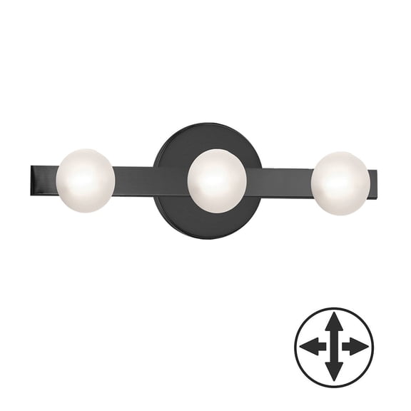 Dainolite 3 Light Matte Black Vanity w/ Frosted Glass