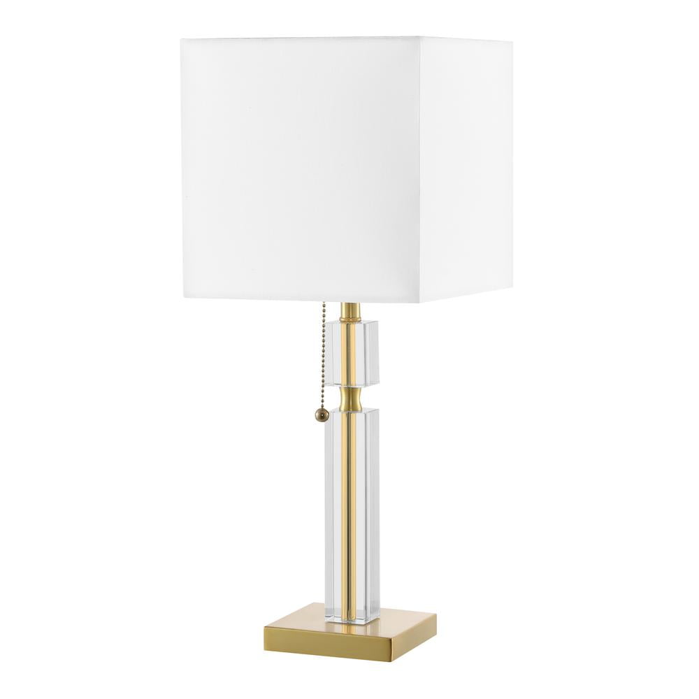 Aged Brass and White Fabric Square Shade Table Lamp