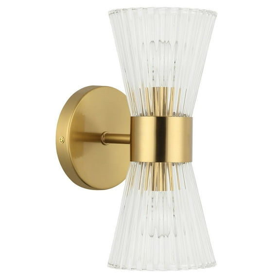 Dainolite 2 Light Incandescent Vanity Aged Brass with Clear Ribbed Glass