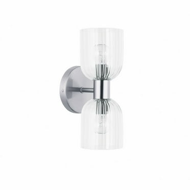 Dainolite 2 Light Incandescent Vienna Wall Sconce Polished Chrome w/ Clear Ribbed Glass