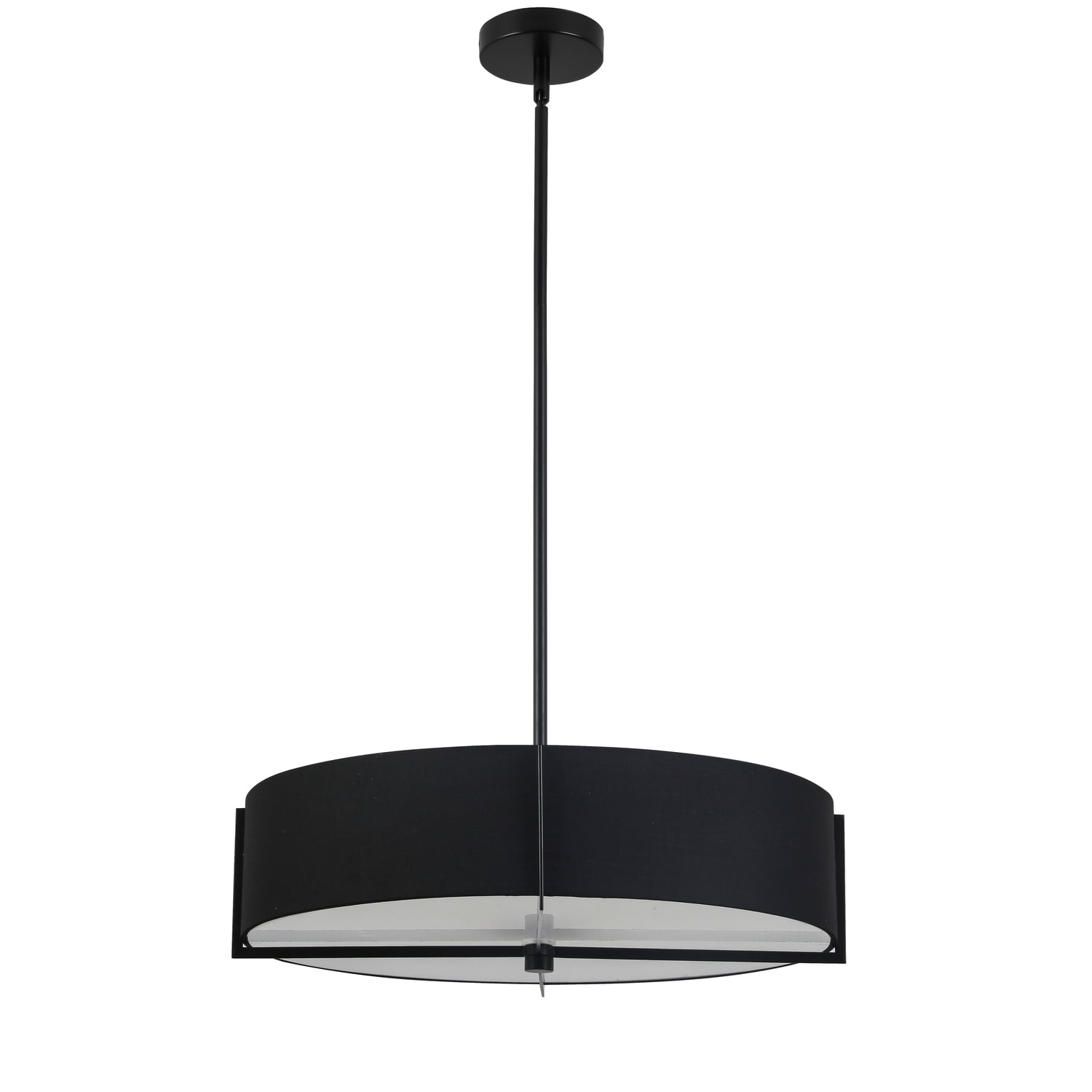 Matte Black and White Glass Drum Pendant Light, 21"