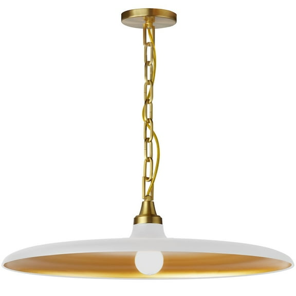 Dainolite 1 Light Pendant in Aged Brass w/ Matte White & Gold Shade