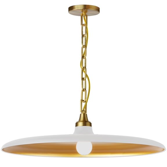Dainolite 1 Light Pendant in Aged Brass w/ Matte White & Gold Shade