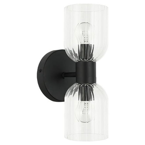 Dainolite 2LT Wall Sconce, MB, CLR Ribbed Glass