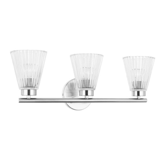 Dainolite 3 Light Incandescent Vanity Polished Chrome with Clear Ribbed Glass