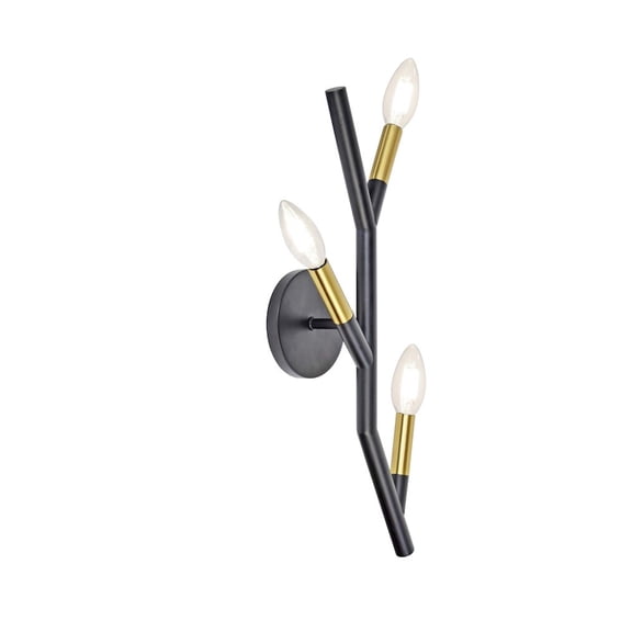 Dainolite 3 Light Incandescent Wall Satin Chrome Matte Black & Aged Brass Finish