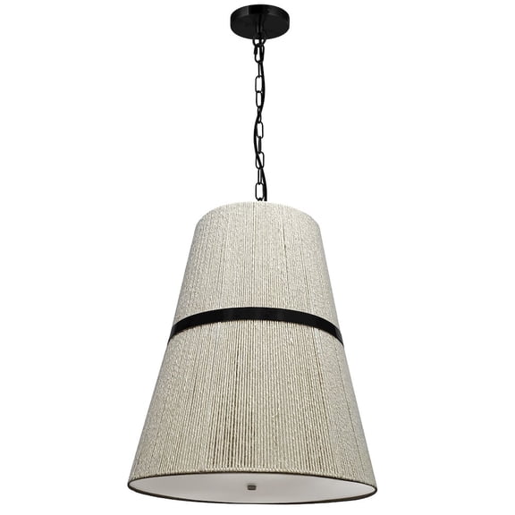 Dainolite 3 Light Pendant in Matte Black w/ Natural String Shade