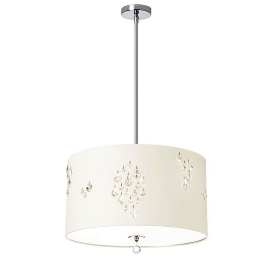 Dainolite 3 Light Pendant w/Crystal Accents- Ivory
