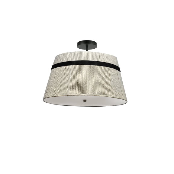 Dainolite 3 Light Semi-Flush Mount in Matte Black w/ Natural String Shade