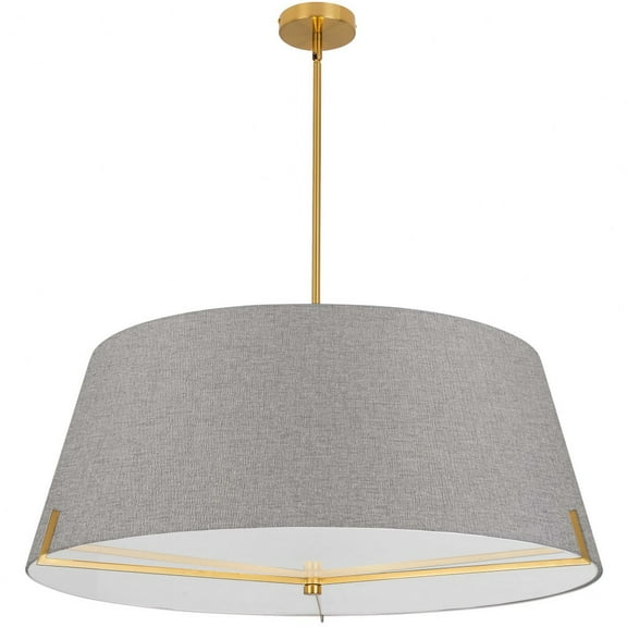 Dainolite 4 Light Incandescent Pendant Aged Brass with Grey Fabric shade