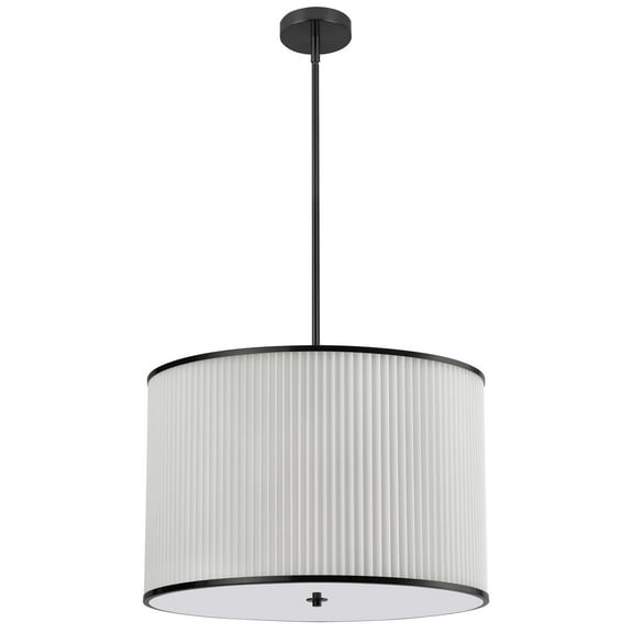 Dainolite 4 Light Incandescent Pendant Matte Black with White Pleated Shade